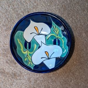 Mexican Talavera Calla Lily Hand Painted Pottery Bowl